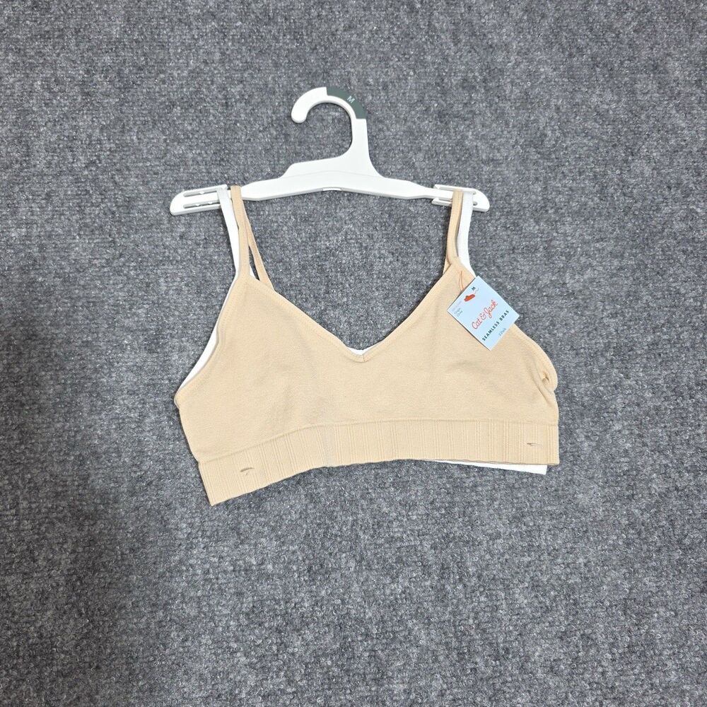 Cat & Jack Girls Seamless Bra 2 Pack Nude White Adjustable Straps Size M New